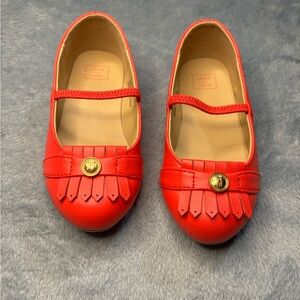 Janie and Jack Red Dress Shoes with Fringe Tassel & Gold JJ Button size 7